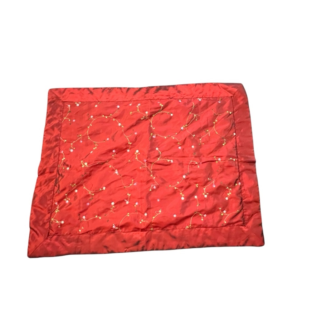 Red Satin Pillow‎ Sham Standard Sz Fits Pillow 26x20 Embroidered Dainty Florals